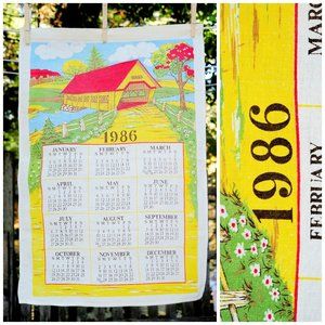 VTG 1986 Gold Covered Bridge Design Calendar Towel